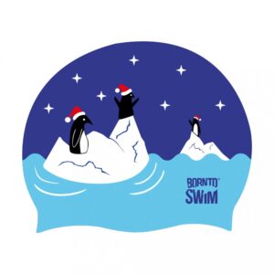 Vánoční plavecká čepice BornToSwim® - Tučňák - Modrá